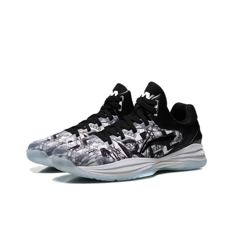 LiNing Night Stalker Cushioning Balance Low Top Basketball Shoes Men's Black And White Graffiti-2