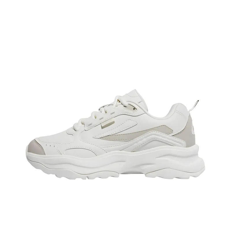 FILA Wood Block Cushioning Anti Slip And Wear Resistant Low Top Sports Casual Shoes Unisex White Gray Korean Style-0