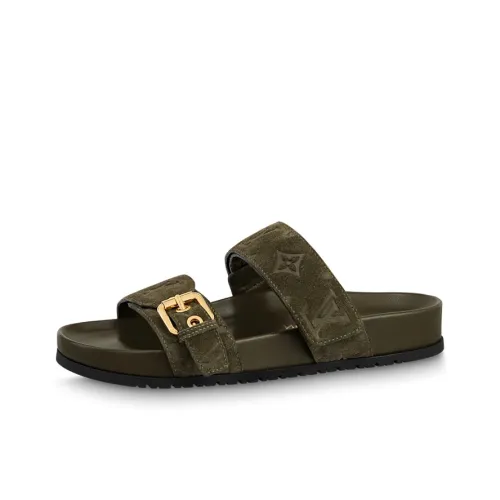 LOUIS VUITTON Bom Dia Abrasion Resistant Slide Slippers Women's Green