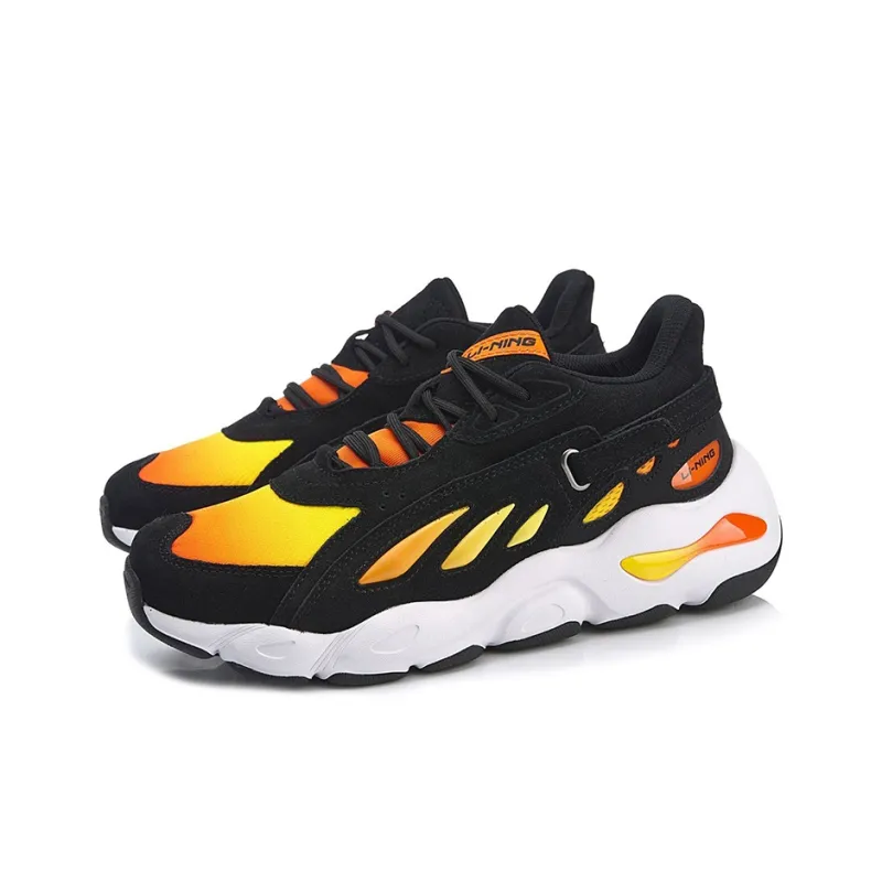 LiNing Butterfly Cushioned Slip Resistant Low Top Chunky Sneakers Black Yellow-2