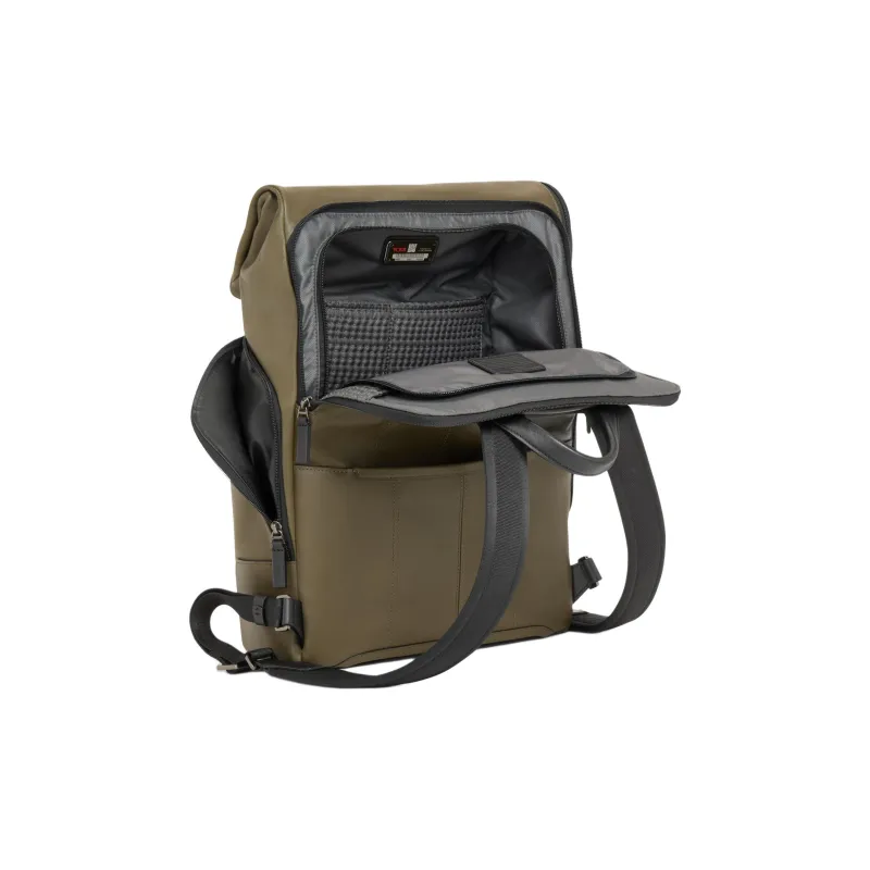 TUMI Leather Backpack Men's Olive Green-4