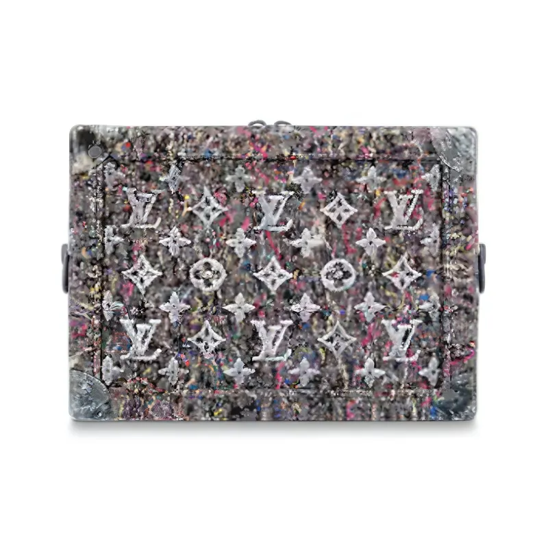LOUIS VUITTON Leather Small Square Bag, Box Bag, Soft Box Shoulder Bag, Crossbody Bag Men's Gray & Multicolor-1