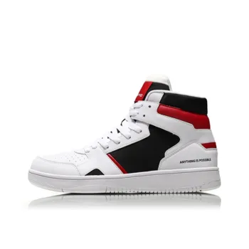 LiNing Knight Slip Resistant Coverage High Top Skateboard Shoes Red White Black