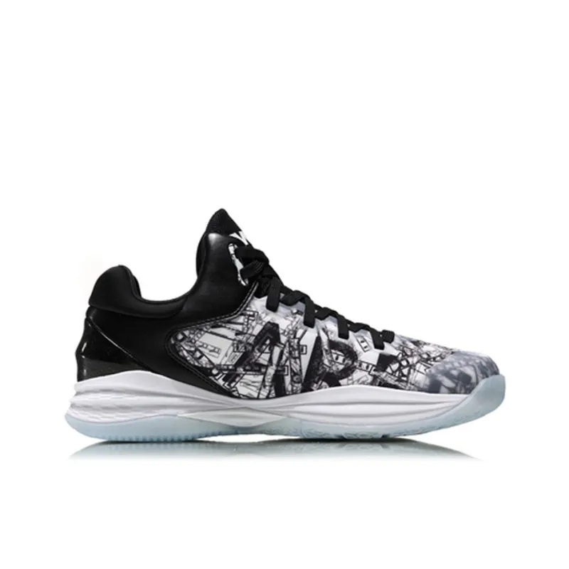 LiNing Night Stalker Cushioning Balance Low Top Basketball Shoes Men's Black And White Graffiti-1