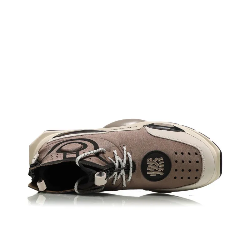 LiNing Rekindled Cushioning Anti Slip And Wear Resistant High Top Vintage Basketball Shoes Men's Brown-3