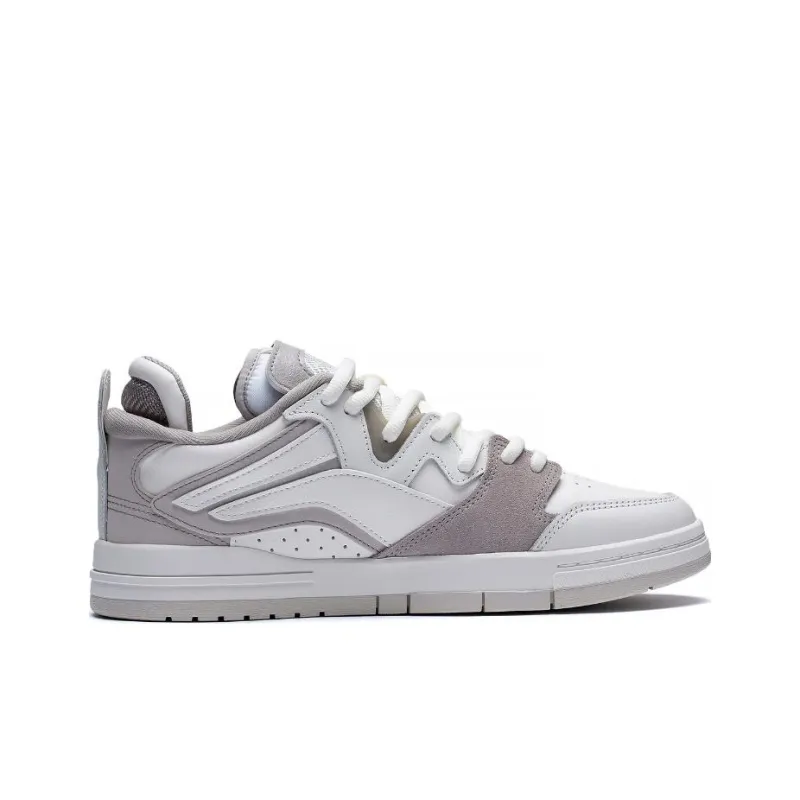LiNing Wave Pro Anti-Slip Wear-Resistant Low-Top Skateboard Shoes Mist White Silver Fish Gray-1
