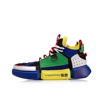 LiNing Essence 2 ACE Cushioning Anti Slip And Wear Resistant Mid Top Vintage Basketball Shoes Men's Blue Yellow