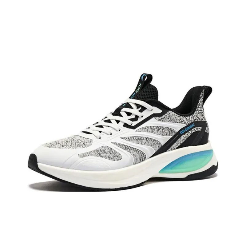 QIAODAN Blazing Plume Slip Resistant Cushioning Wear Resistant Low Top Running Shoes Men's White Black Cyan-2