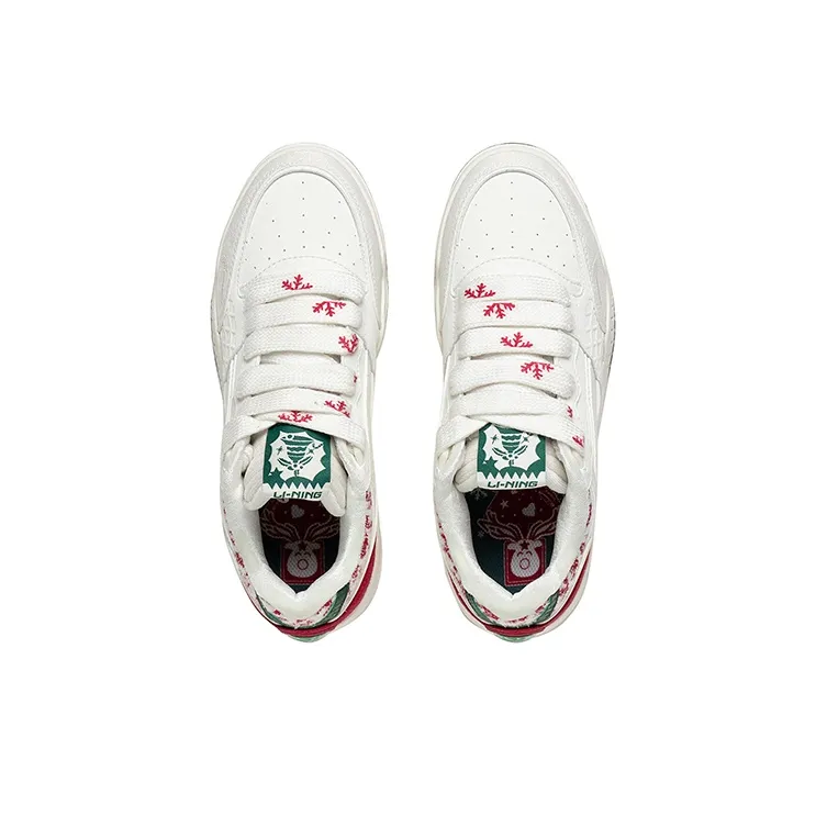 LiNing Yuebai Warm Low-Top Skateboard Shoes Unisex White Red Green-2