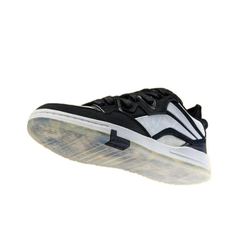 LIXIAOLONG x LiNing Wave Pro Anti Slip Wear Resistant Low Top Skateboard Shoes Men's Black White-2