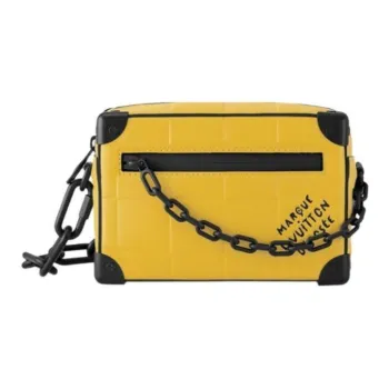 LOUIS VUITTON SOFT TRUNK Leather Trim Box Bag Shoulder Bag Crossbody Bag Mini Women's Yellow & Black