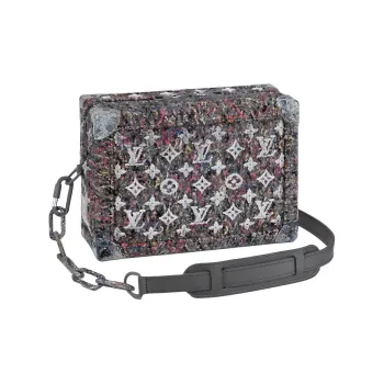 LOUIS VUITTON Leather Small Square Bag, Box Bag, Soft Box Shoulder Bag, Crossbody Bag Men's Gray & Multicolor