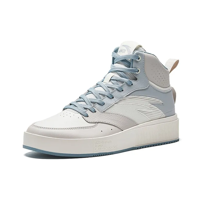 Anta Milk Lid 2 Slip Resistant Shock Absorbers Lightweight High Top Skateboard Shoes Men's White Blue-1