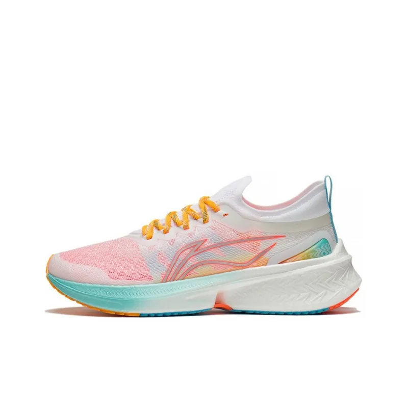 LiNing Cushioning, Slip Resistant, Abrasion Resistant, Breathable, Rebound Low Top Running Shoes Men's White Pink Blue-0