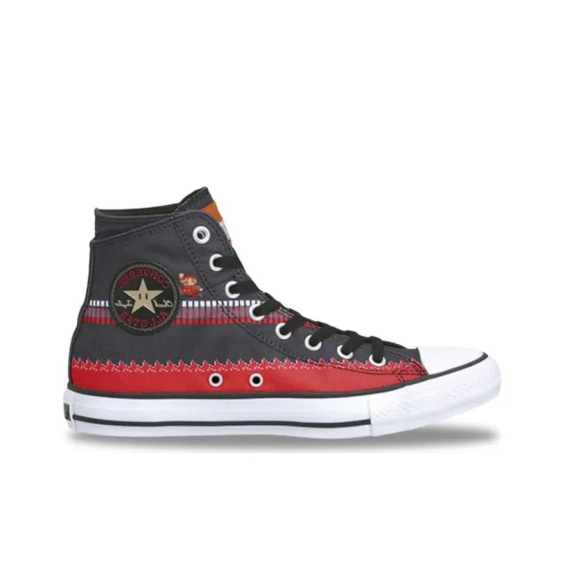 Super Mario Bros x Converse All Star SC HI Durable Cushioning High-Top Canvas Shoes Unisex Black Red-1