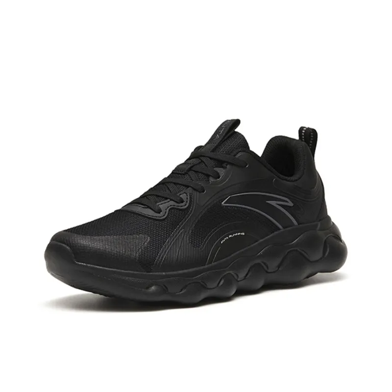 Anta Sheepskin Cushioning Slip Resistant Breathable Coverage Lightweight Rebound Low Top Running Shoes Men's Black-2