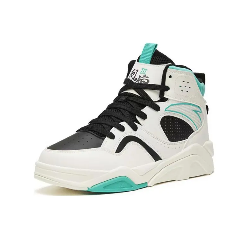 Anta Lieyan3.0 Slip Resistant Cushioning Wear Resistant Mid Top Skateboard Shoes Men's White Blue-1