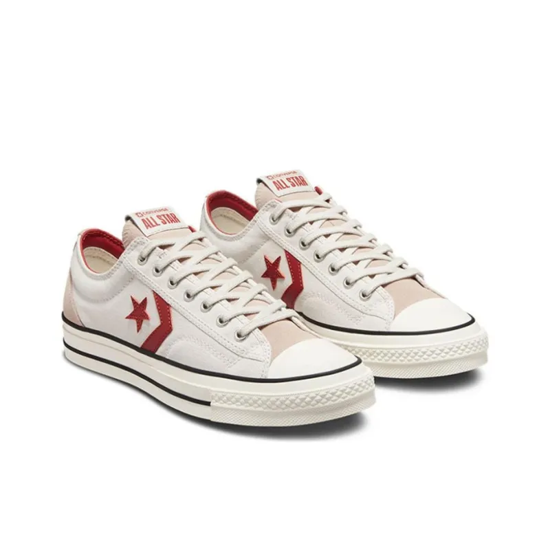 Converse Star Player 76 Anti Slip And Wear Resistant Lightweight Low Top Skateboard Shoes Unisex White Red-2