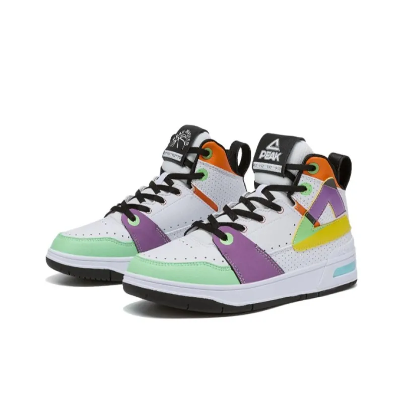 PEAK Taichi 910 Large Triangle Anti Slip Wear Resistant High Top Skateboard Shoes Women's Large White Purple-2