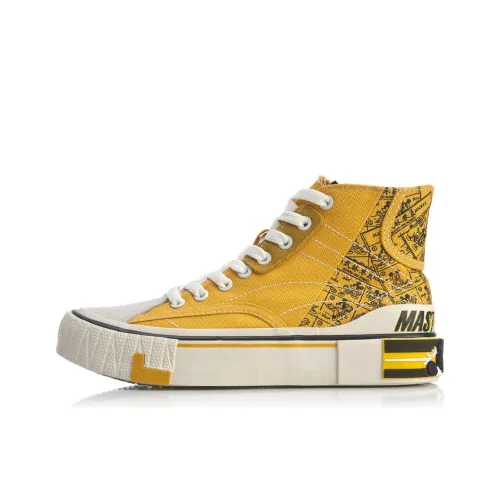 DISHINIMIQI x LiNing Wave Canvas Hi Anti Slip Wear Resistant High Top Skateboard Shoes Women's Yellow Black