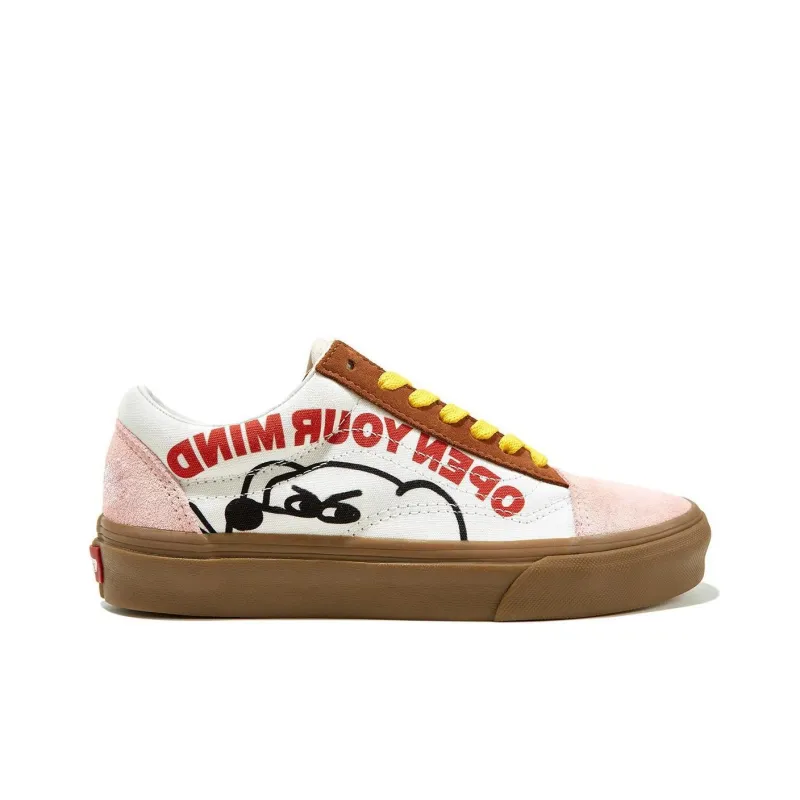 FEVER DOG x Vans Old Skool Anti Slip Wear Resistant Low Top Skateboard Shoes Unisex White Brown Pink-1