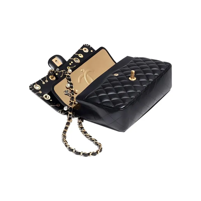CHANEL Classic Flap CF Lambskin Flap Bag, Chain Bag, Crossbody Bag, Shoulder Bag Women's Black-2