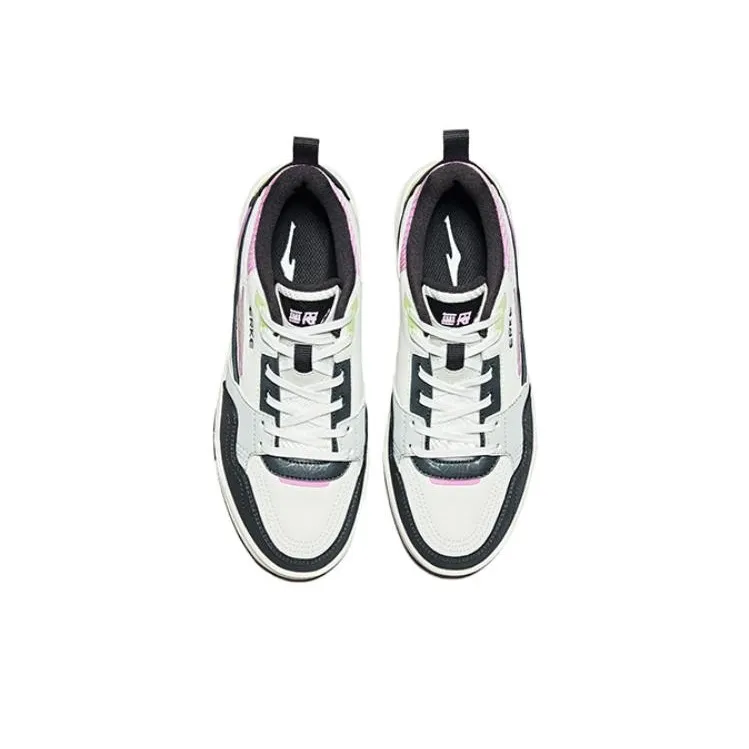 Erke Chao Yang Anti Slip Wear Resistant Low Top Skateboard Shoes Women's White Black-2