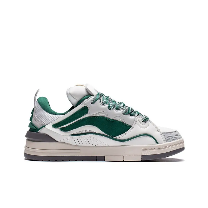 LiNing Wave Golden Slip-Resistant Cushioning Wear-Resistant Low-Top Skateboard Shoes Men's White Green-1