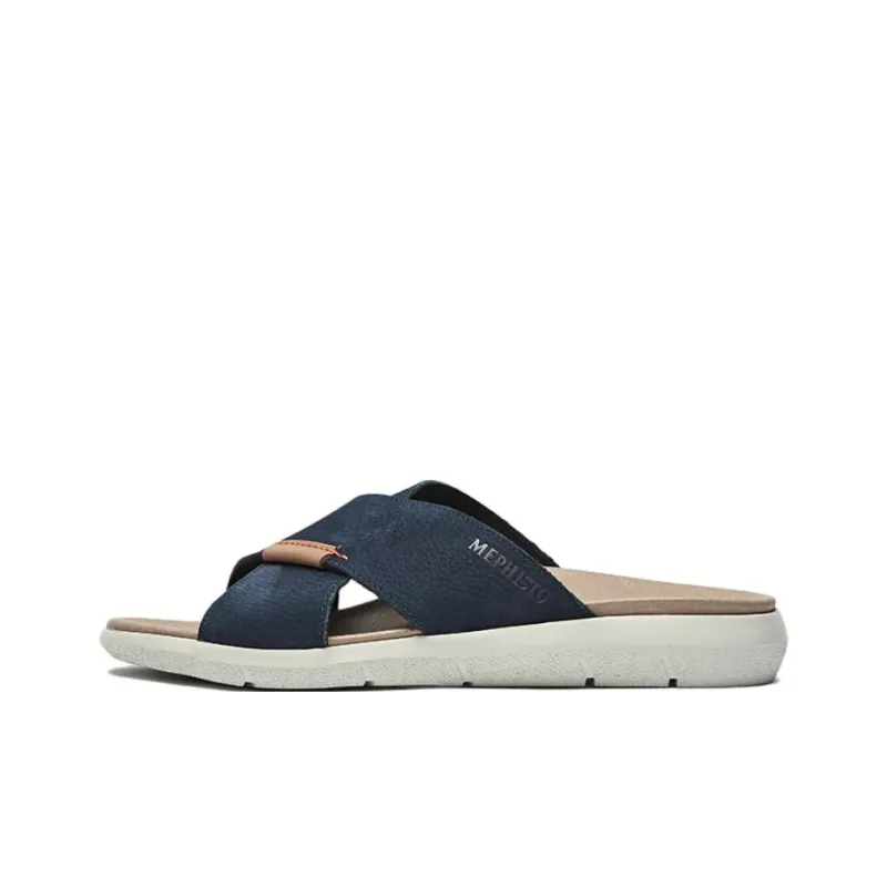 MEPHISTO Slide Slippers Men Sand/Navy Blue/Black-5