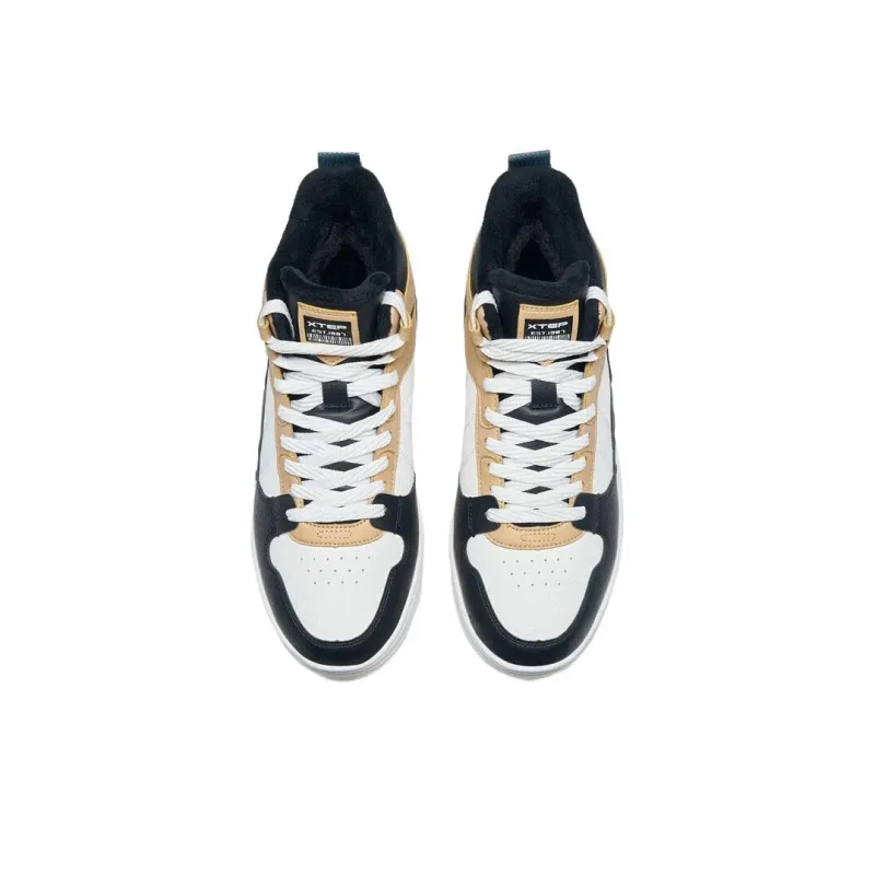 XTEP Off White Warm Anti Slip And Wear Resistant High Top Skateboard Shoes Men's Gray Black White-3
