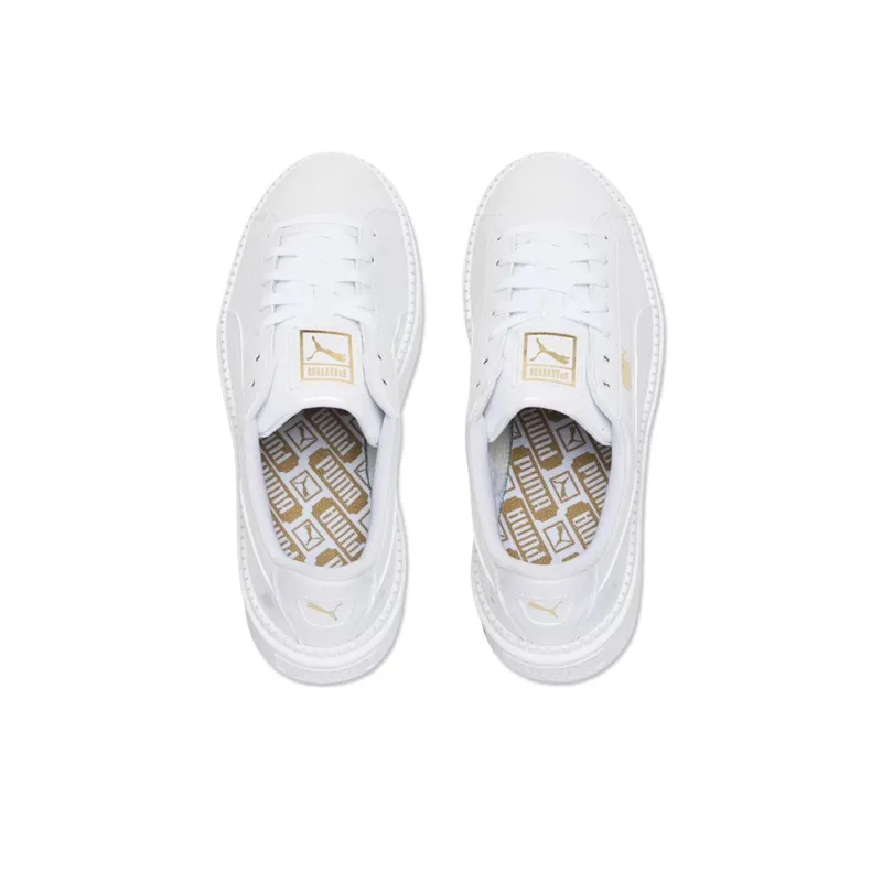 PUMA Basket Platform Retro Low Tops Casual Skateboarding Shoes Unisex White Women's-3
