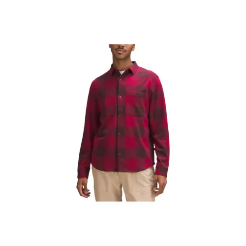 Lululemon Soft Knit Shirts Men Red/Checkered