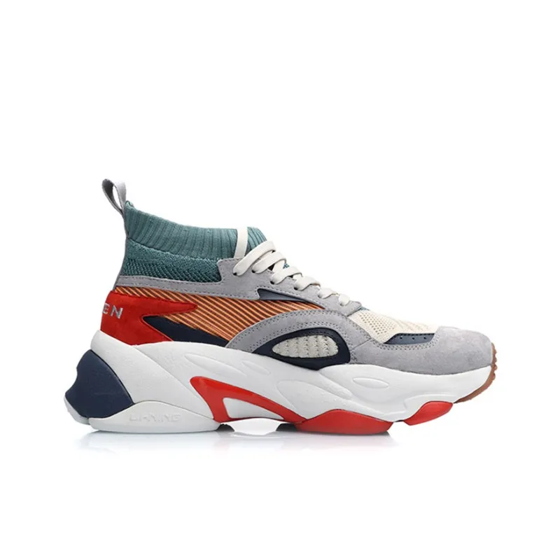 LiNing CF Neon Source Angle Dragon Non-slip Lightweight High-Top Casual Shoes Men's Gray Green-1