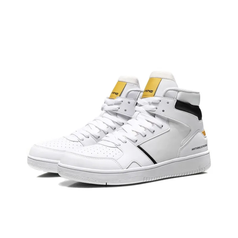 LiNing Knight Slip Resistant, Abrasion Resistant, Support Height Increasing High Top Skateboard Shoes Men's Ivory-2