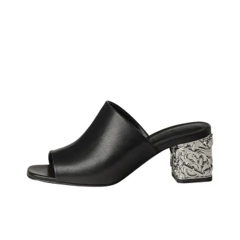 HERMES Glossy Stylish Sandal 6cm Women's Black