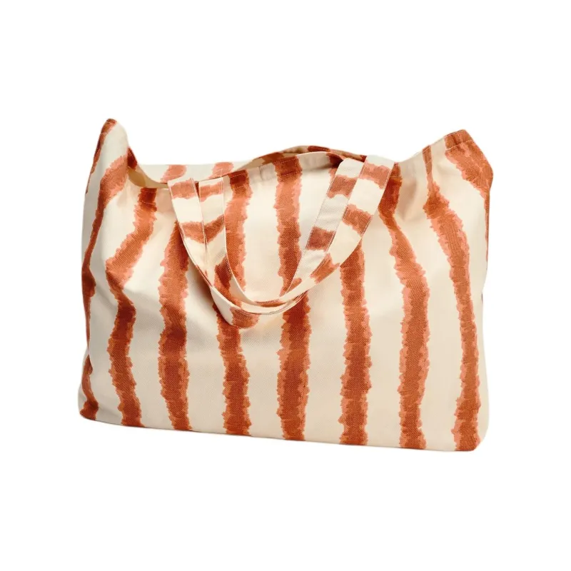 ZARA Cotton Tote Bag Shopping Bag Shoulder Bag Handbag Large Size Women's Ecru & Red Brown-2