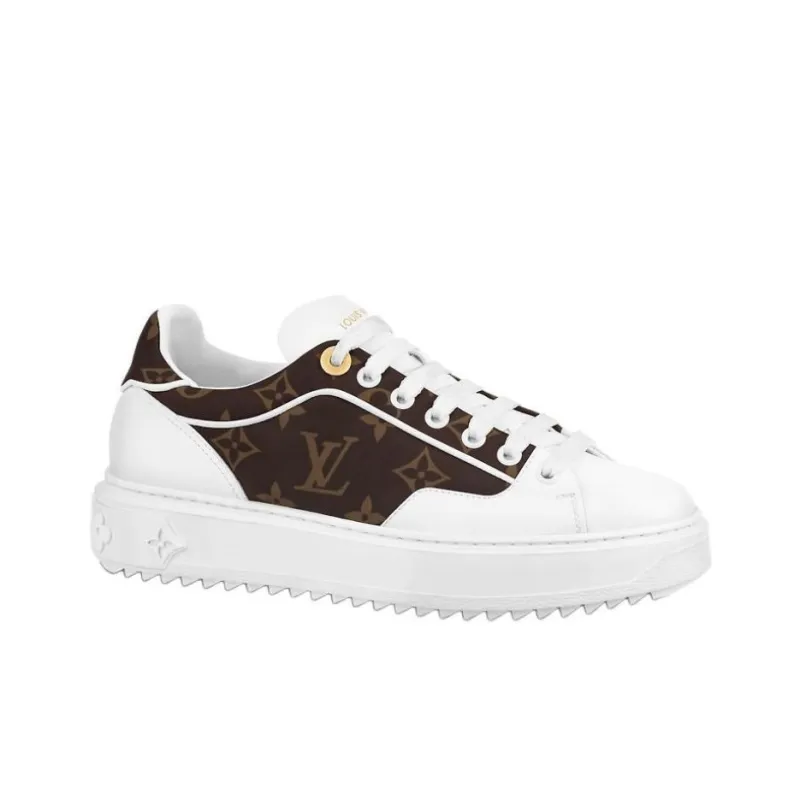 LOUIS VUITTON Time Out Sneakers 'White With Brown Monogram' Women's-1