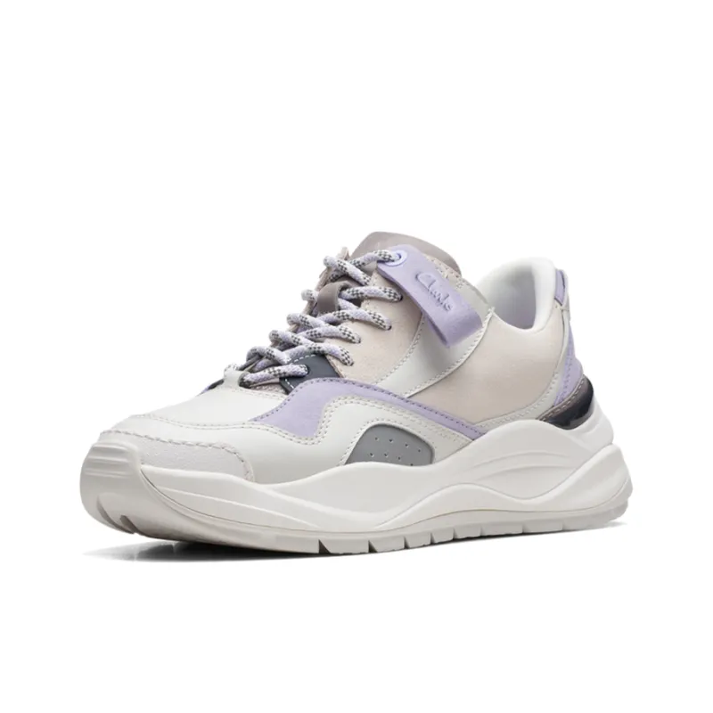 Clarks Lightweight Series Wear Resistant Slip Resistant Low Top Casual Shoes Women's White Purple-2
