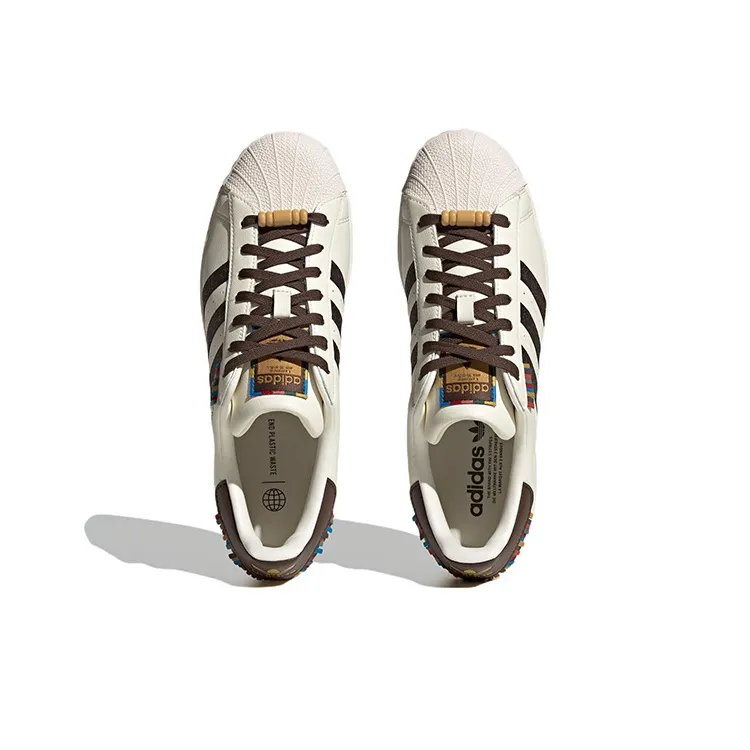Adidas Originals Superstar Skateboard Shoes Unisex Low Top Ecru/Brown-3