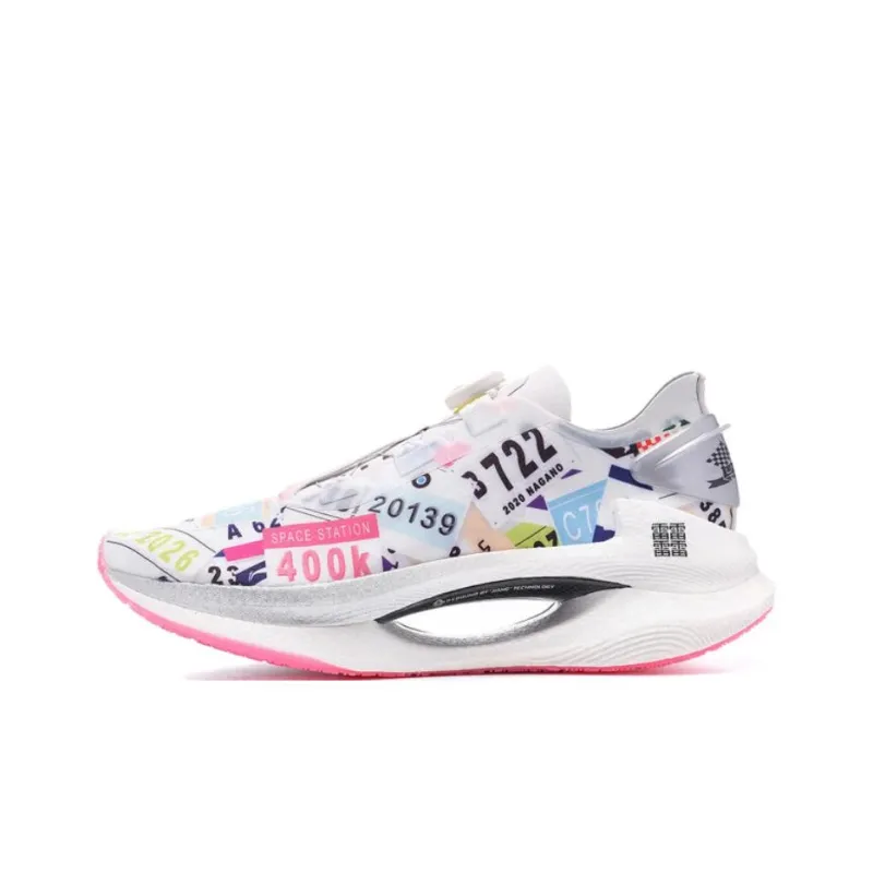 LiNing Jueying Cushioning Anti Slip Wear Resistant Breathable Lightweight Rebound Low Top Running Shoes Pink White-0