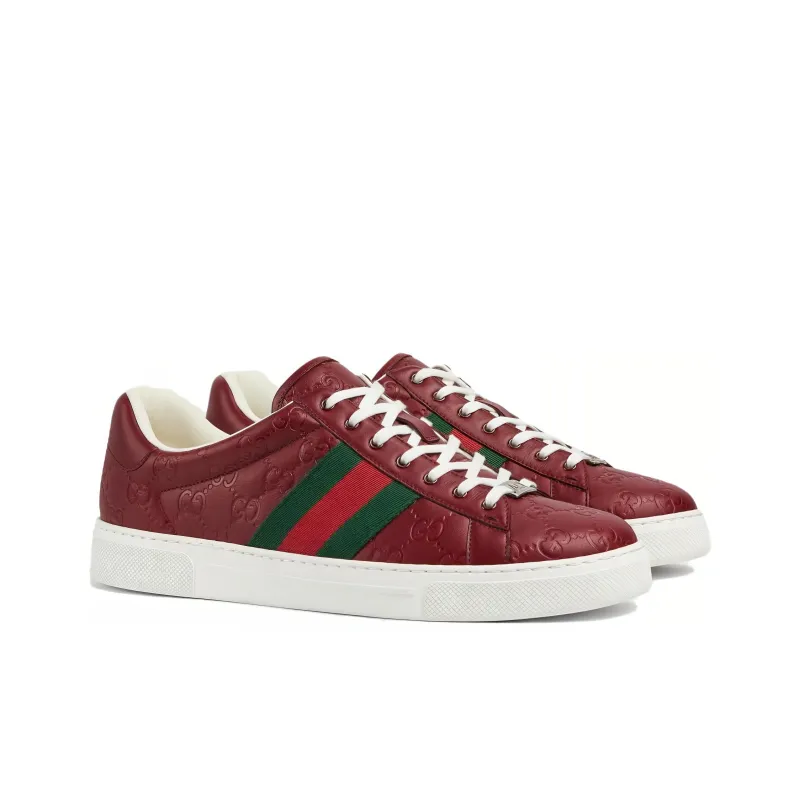 GUCCI ACE Low Top Skateboard Shoes Men's Red-2
