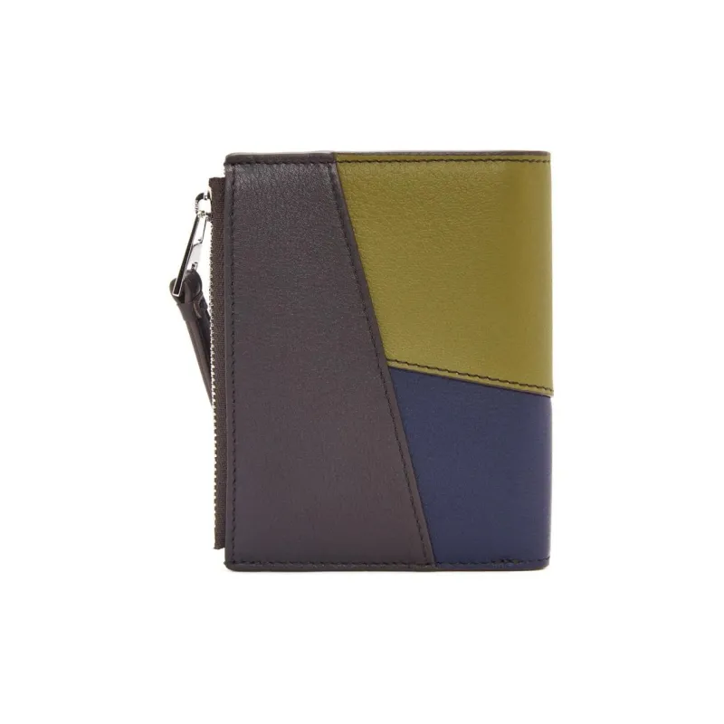 LOEWE Puzzle Calfskin Wallet Men's New Olive With Dark Brown Accents-1