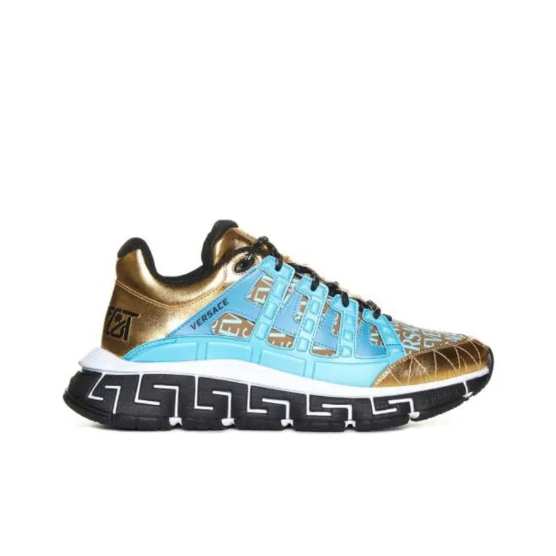 VERSACE Trigreca Slip Resistant Low Top Casual Shoes Men's Blue Gold-1