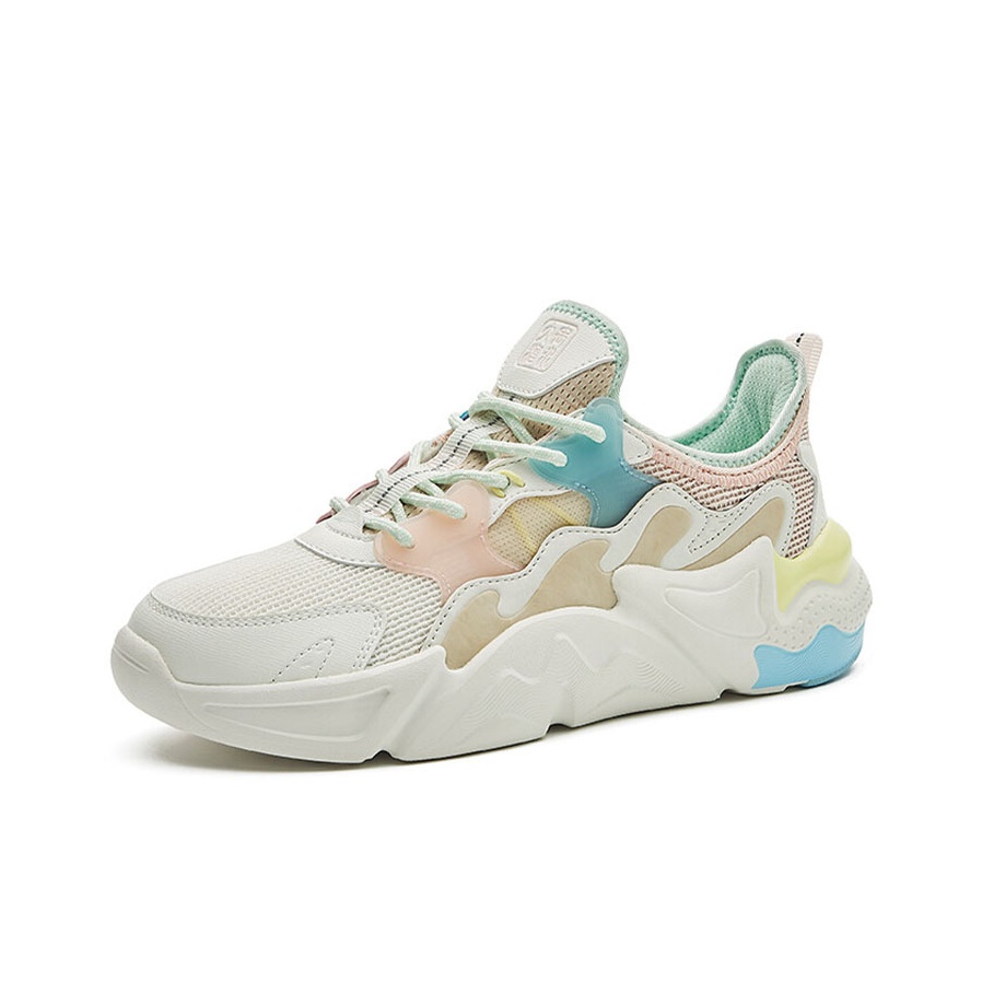 Erke Rain Casual Shoes Women's Low-Top Ivory White/Lake Blue