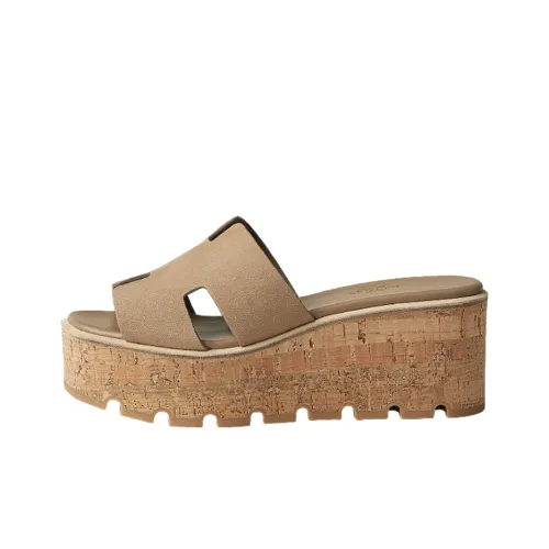 HERMES Eze Slide Slippers Women's Apricot Cream