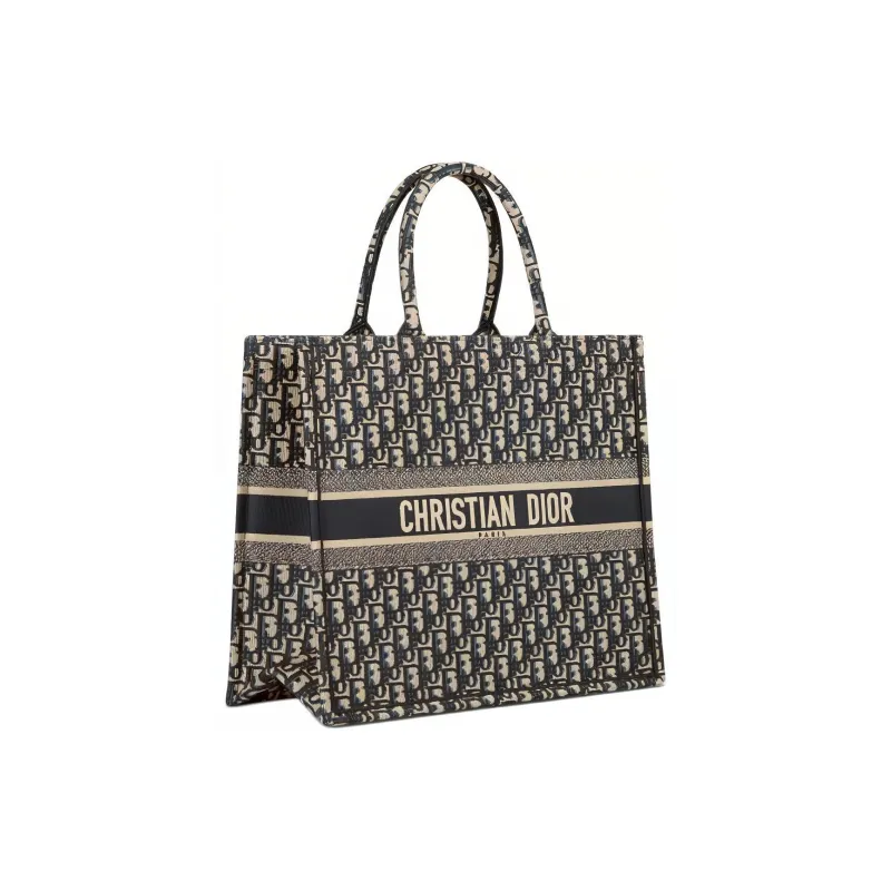 DIOR Canvas Tote Bag, Shopping Bag, Shoulder Bag, Handbag Tubas Women's Beige & Blue-1