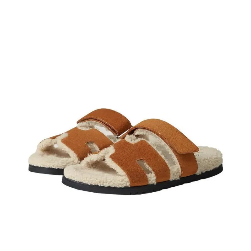 HERMES Chypre Slide Slippers Men's Brown-2