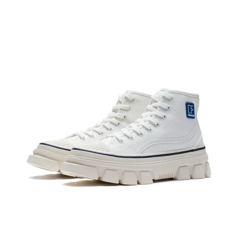 LiNing CF Tracing Wear-Resistant High-Top Sports Casual Shoes Unisex Cream Gray-2