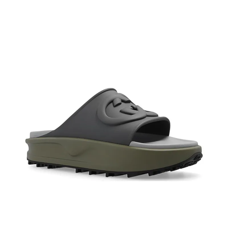 GUCCI Interlocking G Slide Dark Grey Khaki-2
