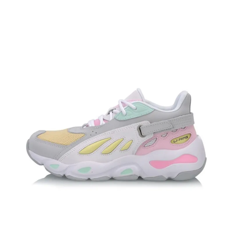 LINING Butterfly Chunky Sneakers Women's Low Top Microcrystalline Gray/Cherry Blossom Pink-0